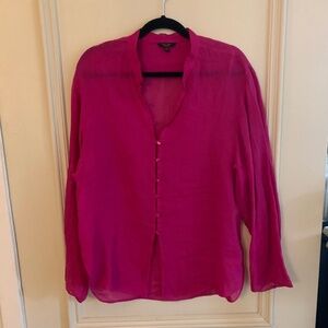 Beautiful sheer pink fuchsia oversized button shirt (M)